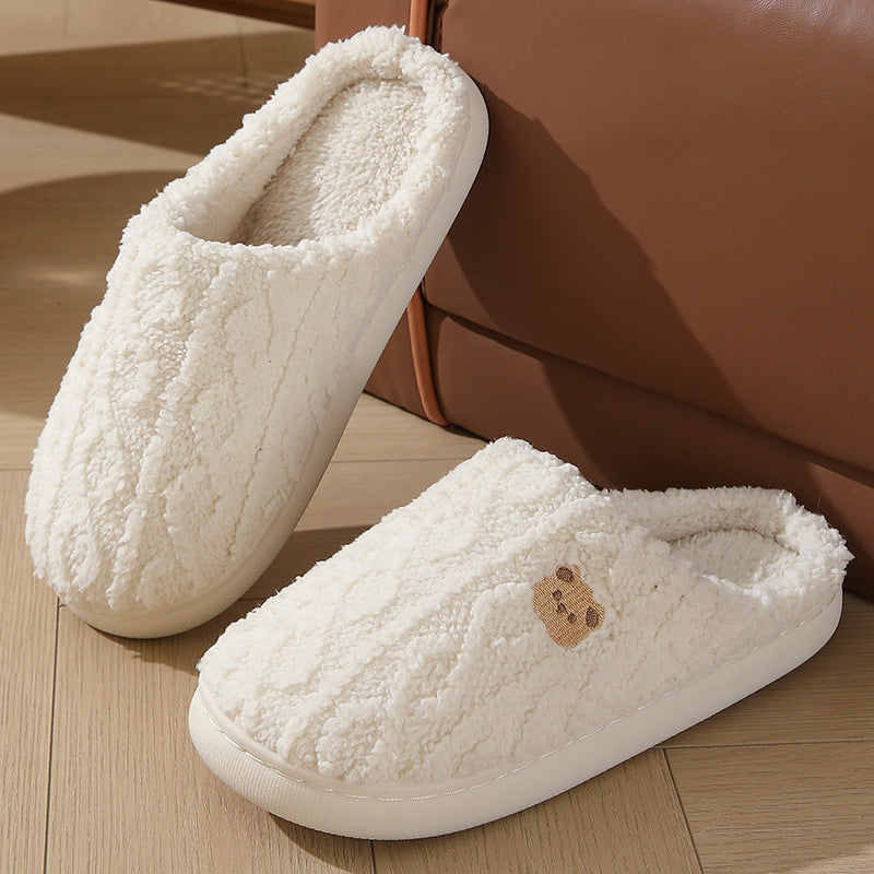 Thick-soled, Warm Plaid Plush Slippers For Indoor Winter Wear