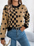 Women Casual Color Block Polka Dot Plaid Lantern Sleeve Pullover Sweater
