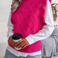 Women Ruffled Diamond Knit Sweater Vest
