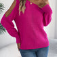 Women Casual Solid Color Hollow Out Off-Shoulder Long Sleeve Pullover Sweater