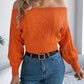 Women Casual Solid Color Off-Shoulder V-Neck Long Sleeve Pullover Sweater