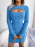 Women Sexy Hollow Out Cable Knit Cinched Bodycon Sweater Dress