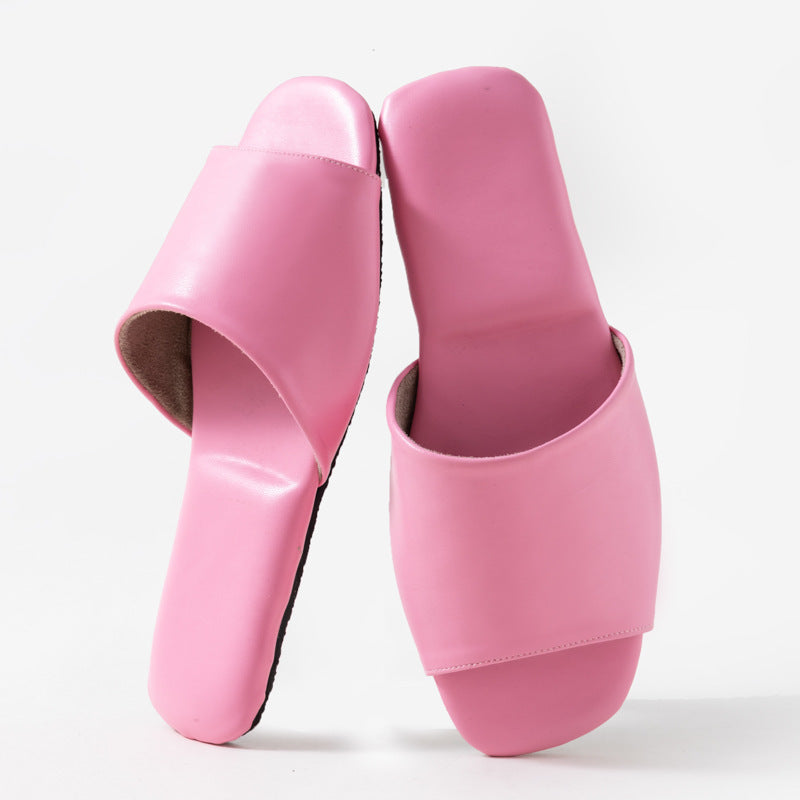 Womens PU Leather Plain Color Simple Slippers For Home Use