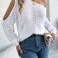 Women Casual Solid Color Hollow Out Off-Shoulder Long Sleeve Pullover Sweater