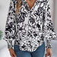 Women's Elegant Color-Blocked Floral Lantern Sleeve Lapel Shirt