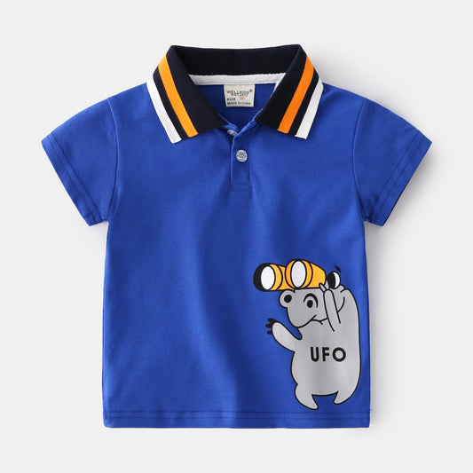 Men's Kids Cartoon Print Lapel Short Sleeve