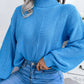 Women Turtleneck Cable Knit Lantern Sleeve Sweater Top