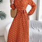 Women's Elegant Color-Blocked Polka Dot Cross V-Neck Pleated Maxi Dress
