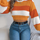 Women Casual Color Block Lantern Sleeve Cropped Pullover Sweater