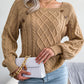 Casual Square Neck Buttoned Cable Knit Pullover Sweater