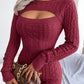 Women Sexy Hollow Out Cable Knit Cinched Bodycon Sweater Dress