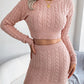 Casual Cable Knit Cropped Sweater Bodycon Dress Set