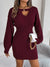 Solid Color Cable Knit Hollow Out Lantern Sleeve Bodycon Sweater Dress