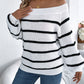 Casual Striped Off-Shoulder Lantern Sleeve Pullover Sweater