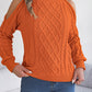 Casual Cable Knit Off-Shoulder Half Turtleneck Long Sleeve Pullover Sweater