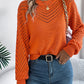 Women Casual Solid Color Crew Neck Hollow Out Lantern Sleeve Sweater