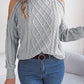 Casual Cable Knit Off-Shoulder Half Turtleneck Long Sleeve Pullover Sweater