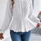 Women Solid Color Cable Knit Cinched Waist Ruffled Long Sleeve Pullover Sweater