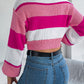 Women Casual Color Block Lantern Sleeve Cropped Pullover Sweater