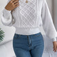 Solid Color Cable Knit Lantern Sleeve Cinched Pullover Sweater