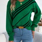 Women Casual Striped Round Neck Lantern Sleeve Long Sleeve Pullover Sweater