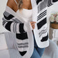 Women Casual Color Block Stripe Pocket Long Sleeve Cardigan Sweater
