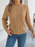 Women Casual Solid Color Hollow Out Lantern Sleeve Pullover Sweater
