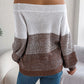 Women Casual Color Block Off-Shoulder Lantern Sleeve Pullover Sweater