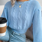 Women Casual Cable Knit Lantern Sleeve Cinched Sweater