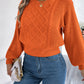 Solid Color Cable Knit Lantern Sleeve Cinched Pullover Sweater