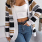Women Casual Color Block Stripe Pocket Long Sleeve Cardigan Sweater