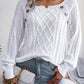 Casual Square Neck Buttoned Cable Knit Pullover Sweater