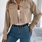 Casual Pocket Long Sleeve Corduroy Short Jacket Coat