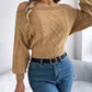 Women Casual Solid Color Off-Shoulder V-Neck Long Sleeve Pullover Sweater