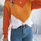 Women Casual Color Block Cable Knit Lantern Sleeve Pullover Sweater