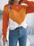 Women Casual Color Block Cable Knit Lantern Sleeve Pullover Sweater