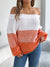 Women Casual Color Block Off-Shoulder Lantern Sleeve Pullover Sweater