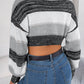Women Casual Color Block Lantern Sleeve Cropped Pullover Sweater