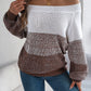 Women Casual Color Block Off-Shoulder Lantern Sleeve Pullover Sweater