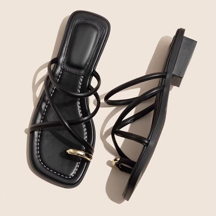 Summer New Versatile Fairy Style Toe Covering Casual Slippers