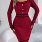 Elegant Square Neck Button Long Sleeve Sweater Dress