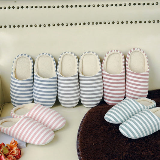 Softsoled Ultrasoft Velvet Cotton Slippers Striped Indoor Floor And Home Cotton Slippers