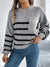 Women Casual Color Block Stripe Lantern Sleeve Pullover Sweater