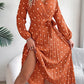 Women's Elegant Color-Blocked Polka Dot Cross V-Neck Pleated Maxi Dress