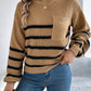 Women Casual Color Block Stripe Lantern Sleeve Pullover Sweater