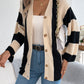 Women Color Block Stripe Bell Sleeve Long Sleeve Cardigan Sweater Coat