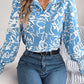 Women's Elegant Color-Blocked Floral Lantern Sleeve Lapel Shirt