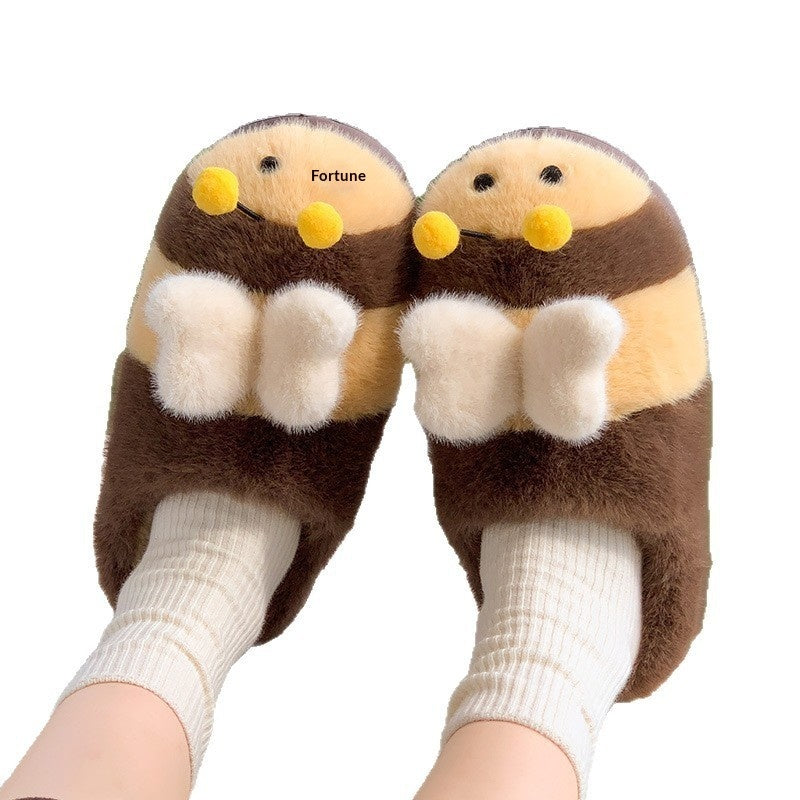 Cute Little Bee Fuzzy Slippers, Women's New Autumn Collection
