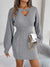 Solid Color Cable Knit Hollow Out Lantern Sleeve Bodycon Sweater Dress