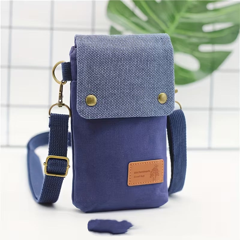 Solid-color Three-layer Crossbody Phone Bag Made Of Canvas
